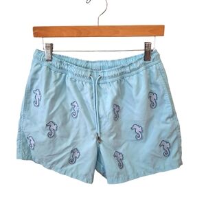 Patch Light Blue Swim Shorts with Seahorse Pattern_2